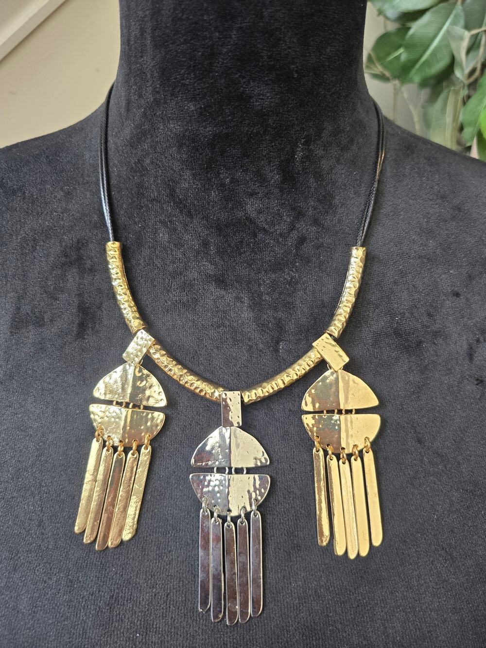 Gold Silver Metal Tassel Statement Necklace